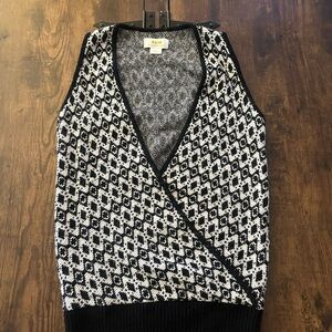 Maeve Black and White V-Neck Sweater Vest